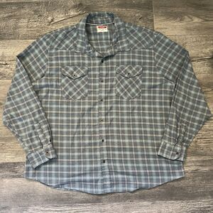 Wrangler Shirt Mens 3XL Blue Plaid Tartan Flannel Flex Comfort Western